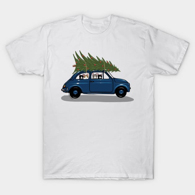 Bringing Home the Christmas Tree Blue T-Shirt by KilkennyCat Art